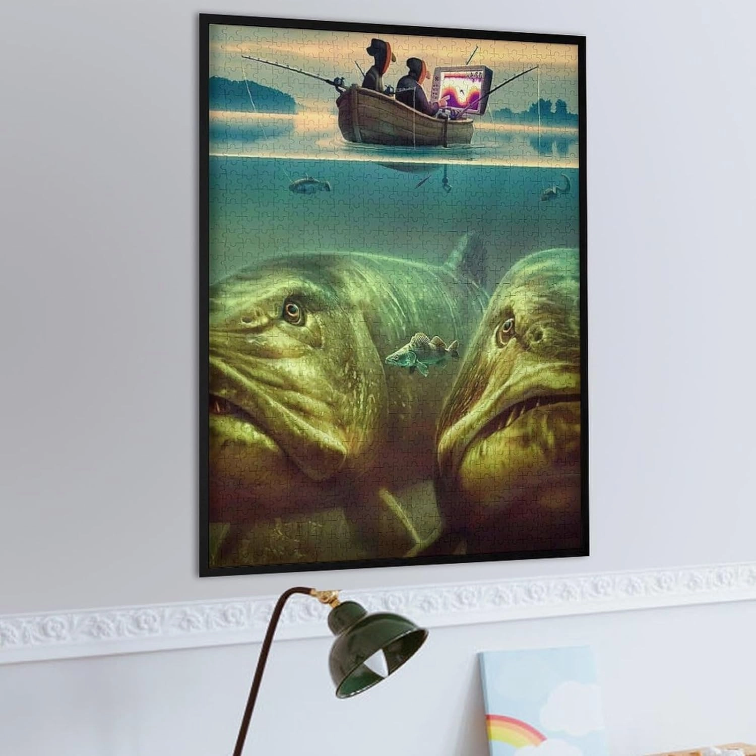 Jigsaw Puzzles 500 Pieces for Adults Fishing Enthusiasts On Board Fishing Big Head Fish Creative Gifts are Perfect for Home Entertainment and Game Collections Gift for Women Men 20.5x15 Inch
