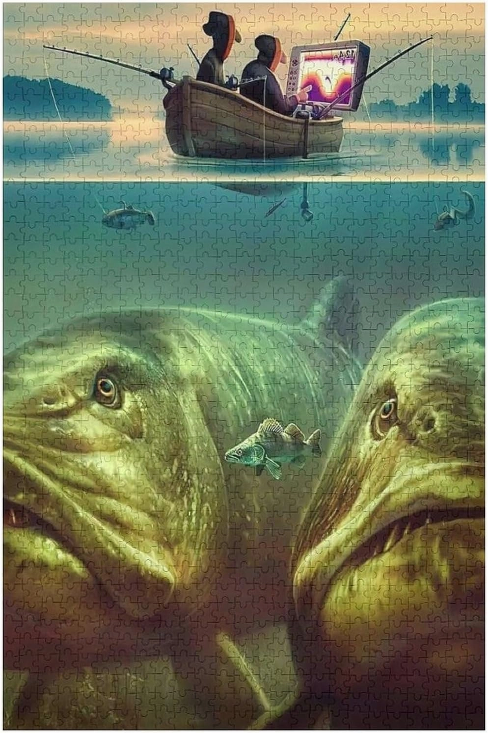 Jigsaw Puzzles 500 Pieces for Adults Fishing Enthusiasts On Board Fishing Big Head Fish Creative Gifts are Perfect for Home Entertainment and Game Collections Gift for Women Men 20.5x15 Inch