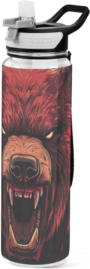 Joisal Fierce Bear Red 32 Oz Water Bottles with a Straw BPA-Free Water Bottles for Sports