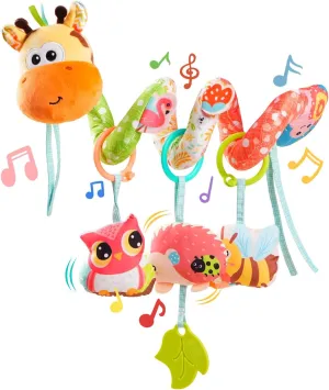 Jollybaby Crib Stroller Car Seat Toys for Baby 0-3-6-9-12 Months, Tummy Time Hanging Sensory Toy for Newborn with Music Box and Teether, Spiral Carseat Toy for Infant Boy Girl Gift (Yellow and Green)