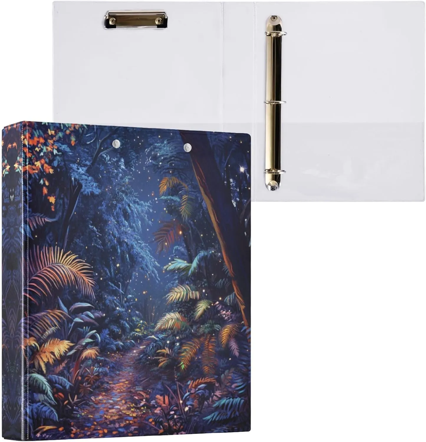 Jungle Foliage Trail Blue 1.5 Inch 3 Ring Binder Holds 200 Sheets for Office Supplies Durable PVC Round Ring Binder with Interior Clear Pockets for Woman Man Home Work