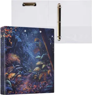 Jungle Foliage Trail Blue 1.5 Inch 3 Ring Binder Holds 200 Sheets for Office Supplies Durable PVC Round Ring Binder with Interior Clear Pockets for Woman Man Home Work