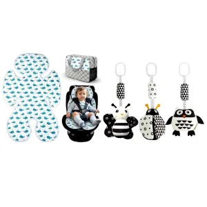 KAKIBLIN Baby Hanging Toy,3 Pack Black and White Baby Toys for 3 6 9 12 Months, Baby Car Seat Cooling Pad,Universal Double Sided Ice Car Seat Cooler Pad for Baby
