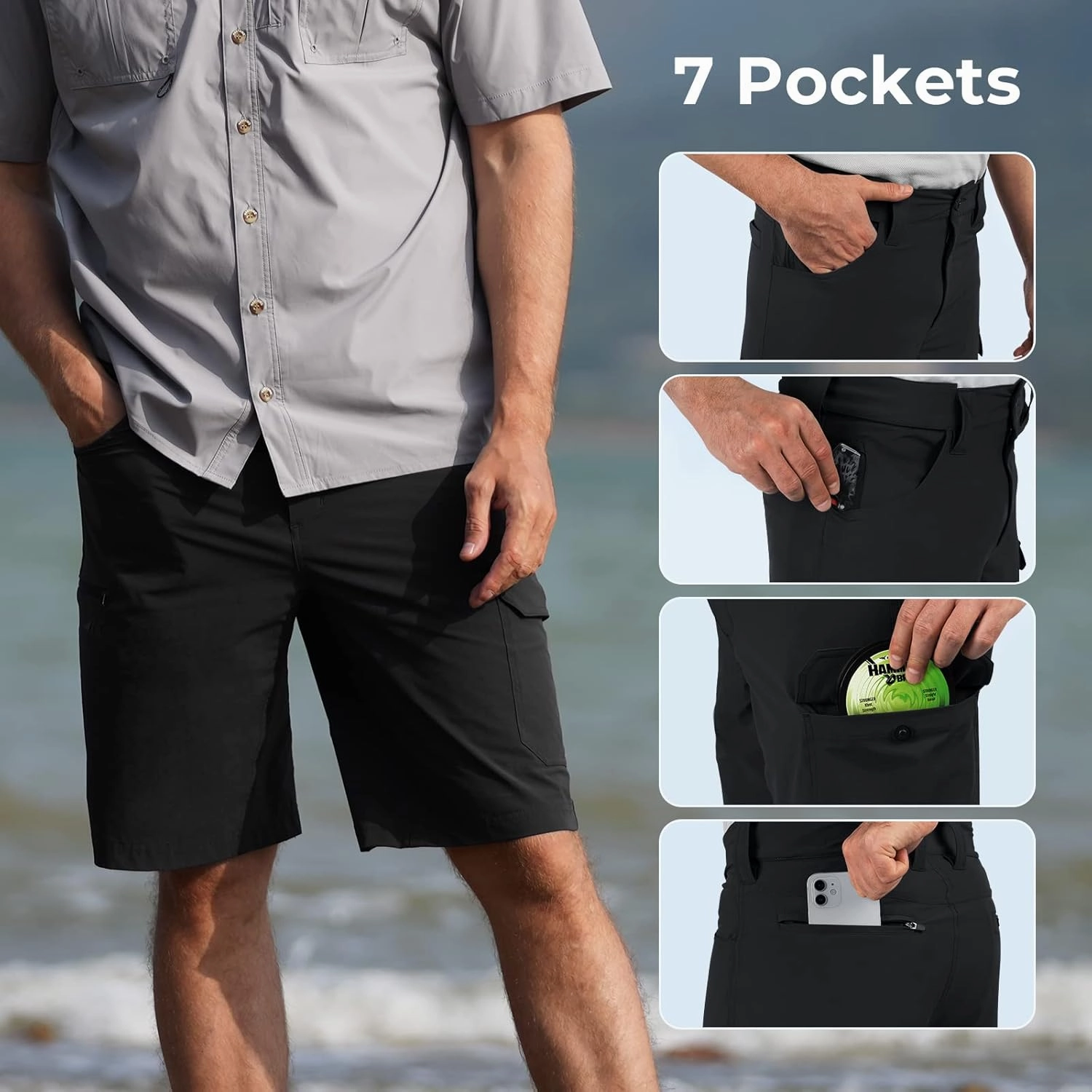 KastKing Men's Fishing Shorts, Hiking Shorts Quick Dry Comfortable UPF 50 , 7 Pockets, Shorts for Men, 10.5" Inseam