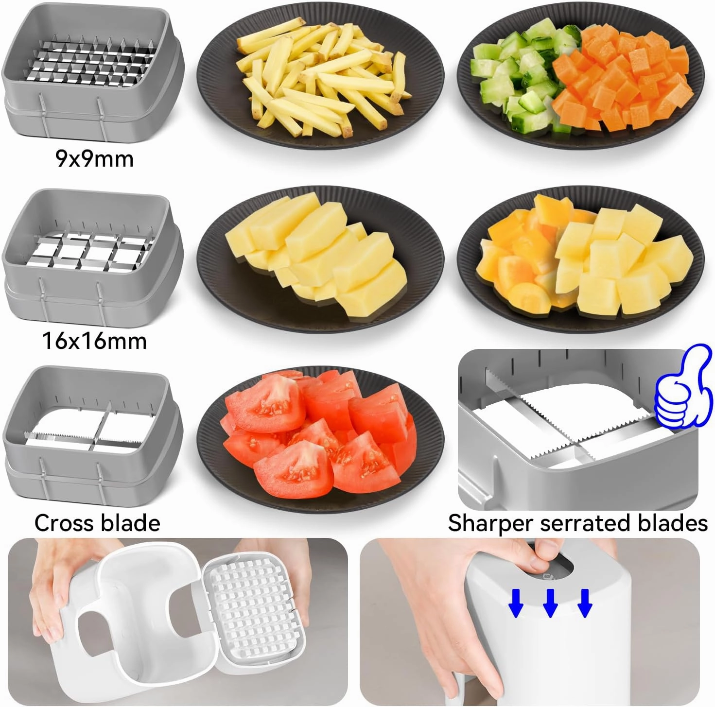 KEOUKE Vegetable Chopper 3 Interchangeable Blades Onion Chopper Multi-functional Potato French Fry Cutter Manual Vegetable Cutter Dicer for Cucumber, Tomato, Carrot with Container & Storage Box, White