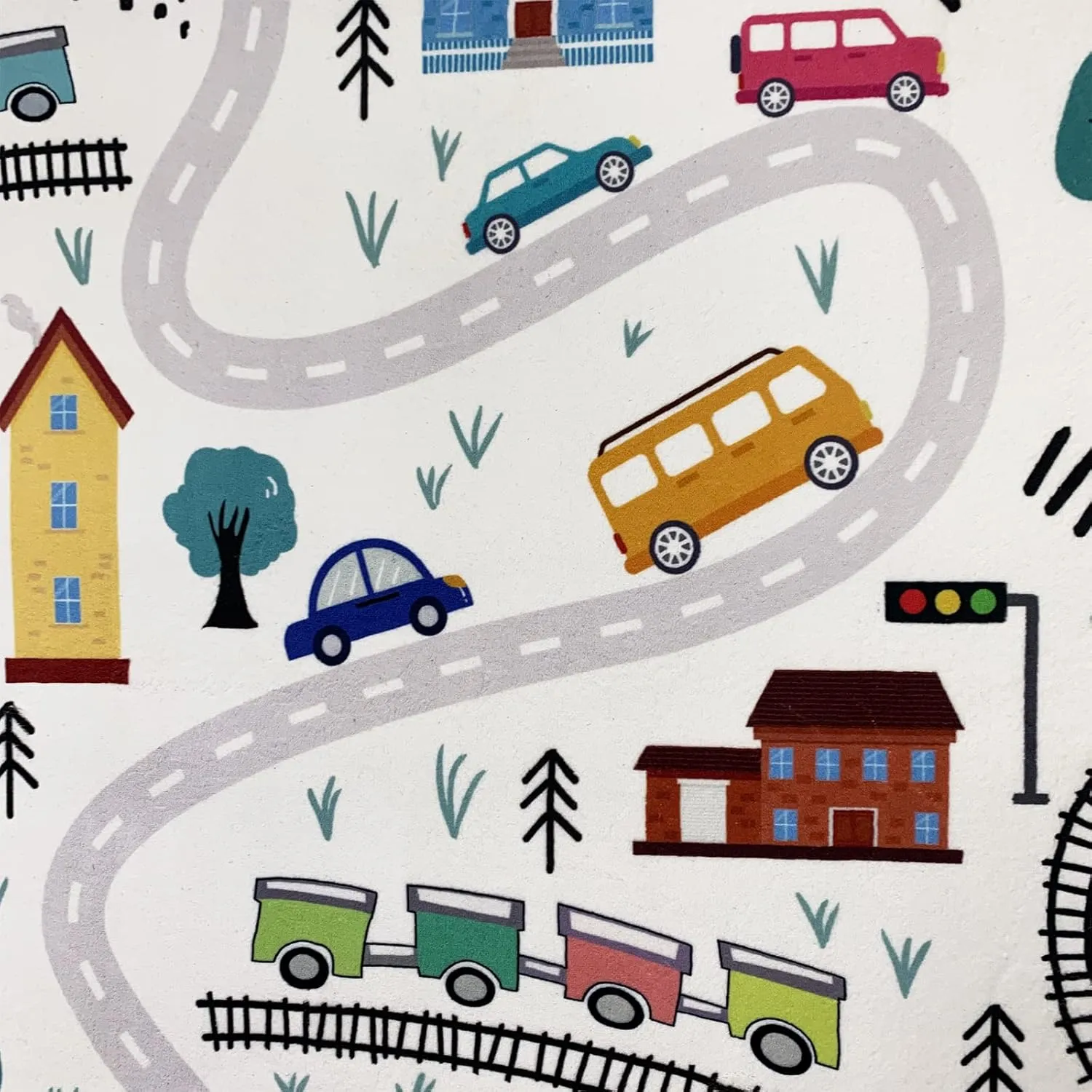 Kids Carpet Play Mat 4x6Ft Cute Car Rug for Boys Girls Town Throw Rug for Playroom Road Map Educational Area Rug for Kids Bedroom Classroom, Indoor Outdoor Decor, White