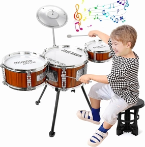 Kids Drum Set Music Toy Drum Set for Toddlers Ages 3-5 Jazz Drums Kit with Stool, 3 Drums Percussion Musical Instruments Toys for 3 4 5 Year Old Boys Girls Gifts