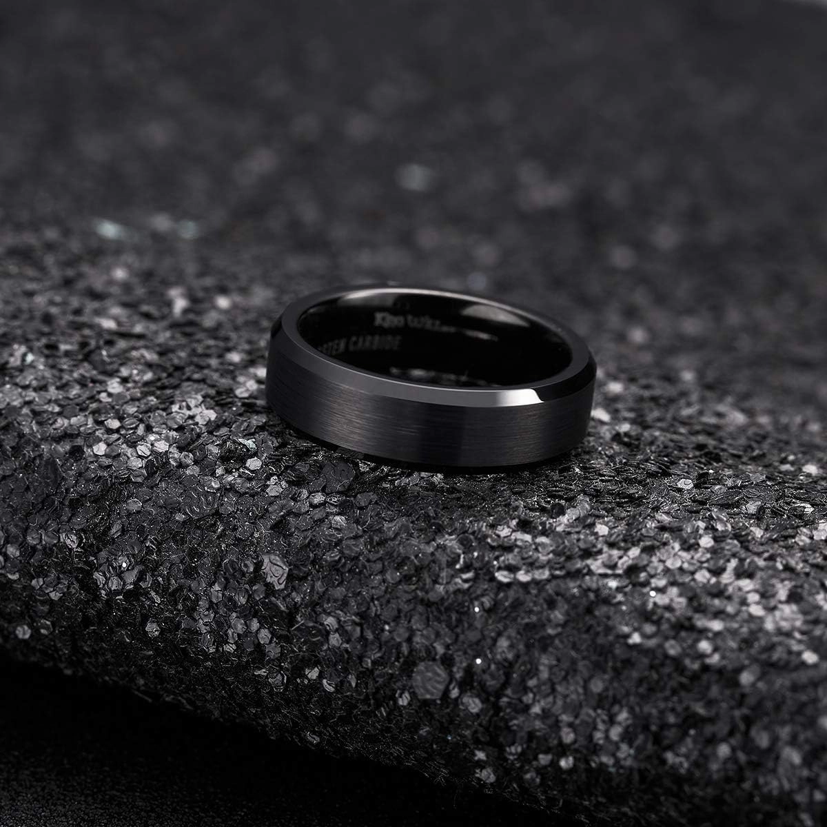 King Will Tungsten Men's Wedding Ring - Available in 6mm to 10mm, Black/Silver, Matte Finish, Beveled Polished Edge, Comfort Fit