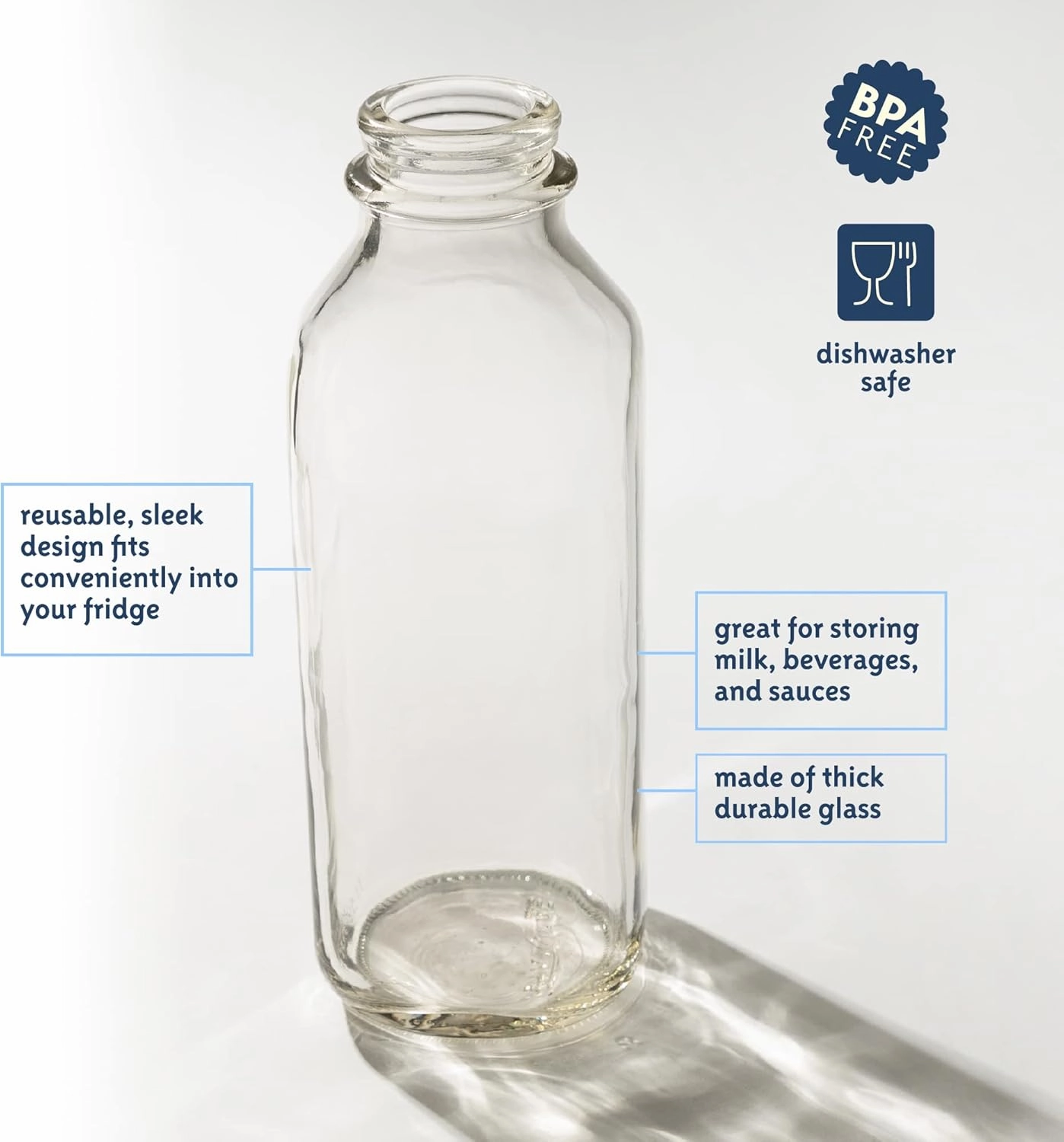 kitchentoolz 32 Oz Square Glass Milk Bottles with Lids, Perfect Glass Milk Container for Refrigerator - 1 Liter Jugs with Tamper Proof Lid and Pour Spout - Pack of 2