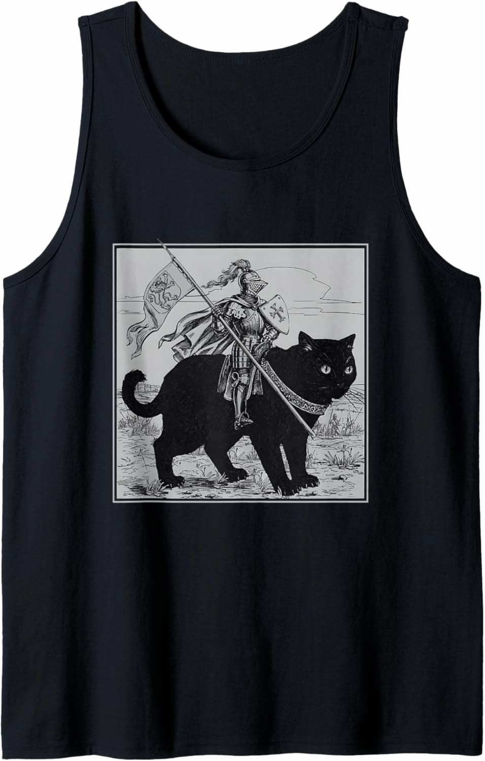 Knight Cat Rider Vintage 90s Medieval Knight Riding Cat Tank Top