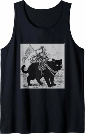 Knight Cat Rider Vintage 90s Medieval Knight Riding Cat Tank Top
