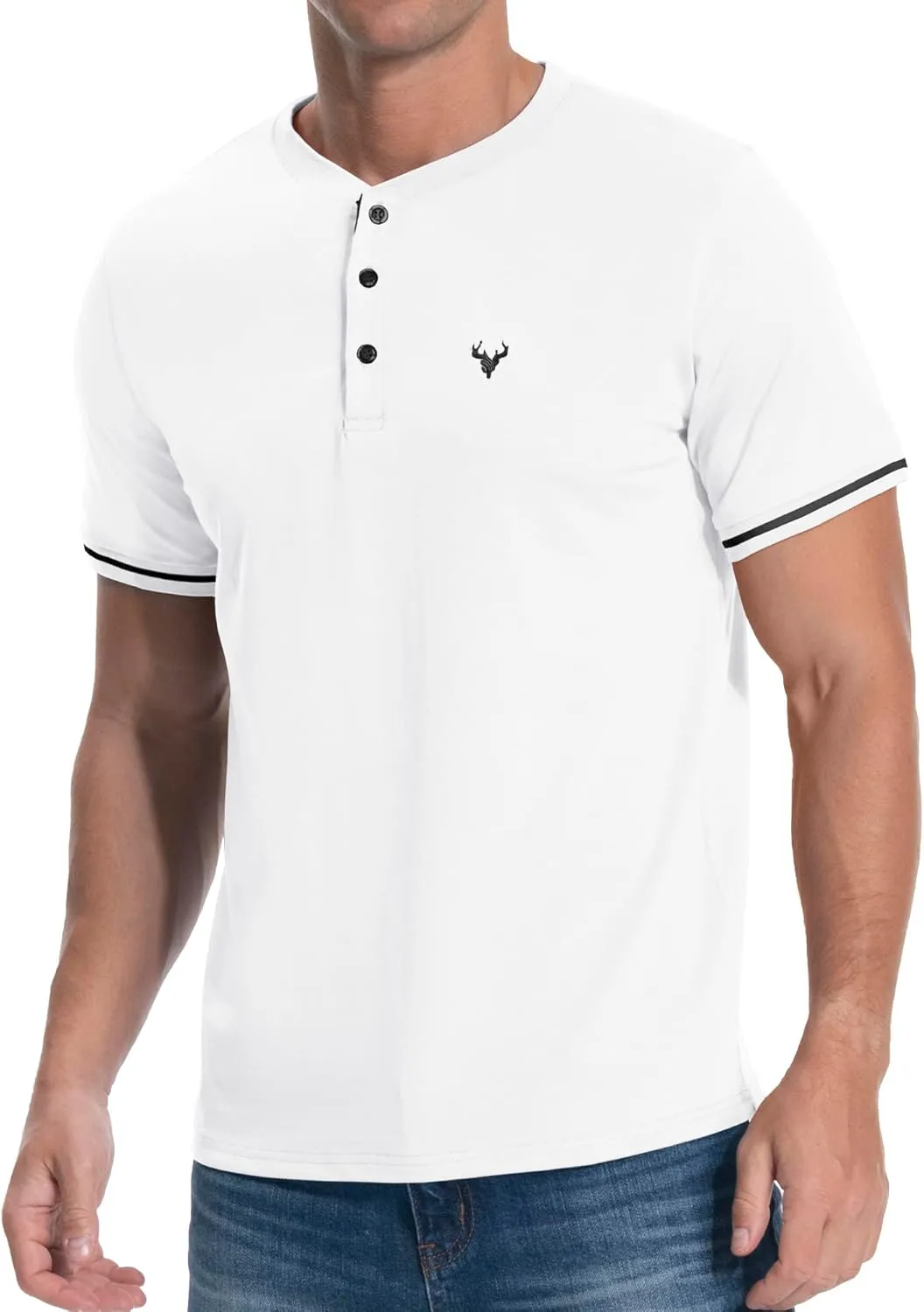 KUYIGO Men's Henley Shirts Short Sleeve Casual Button Cotton Embroidery Fashion Lightweight T-Shirts Tops