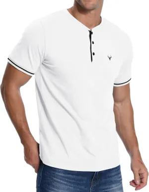 KUYIGO Men's Henley Shirts Short Sleeve Casual Button Cotton Embroidery Fashion Lightweight T-Shirts Tops