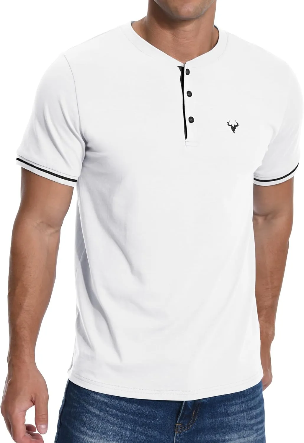 KUYIGO Men's Henley Shirts Short Sleeve Casual Button Cotton Embroidery Fashion Lightweight T-Shirts Tops