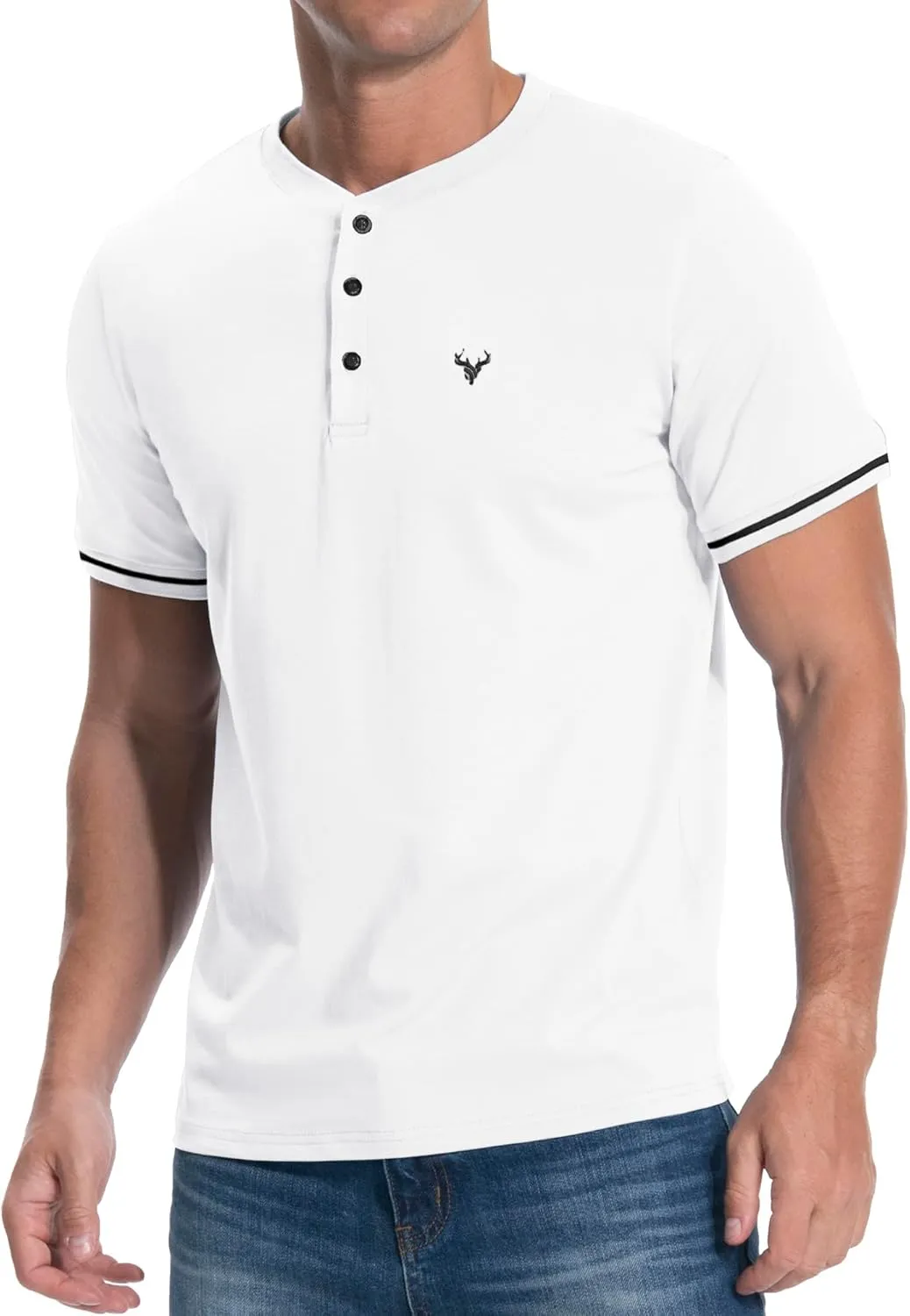 KUYIGO Men's Henley Shirts Short Sleeve Casual Button Cotton Embroidery Fashion Lightweight T-Shirts Tops