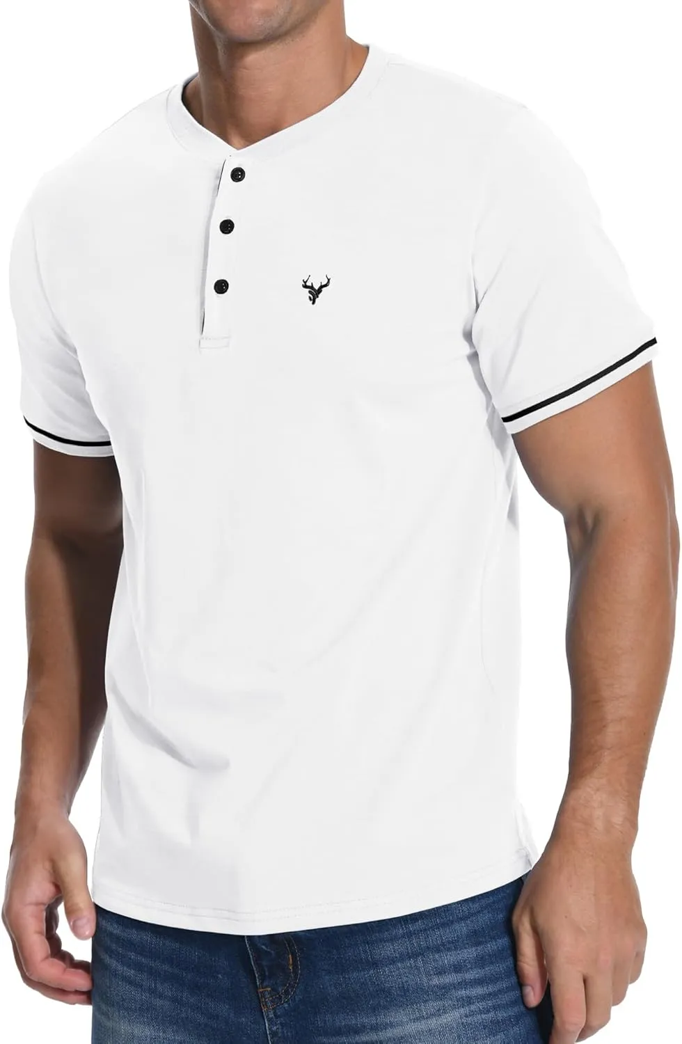 KUYIGO Men's Henley Shirts Short Sleeve Casual Button Cotton Embroidery Fashion Lightweight T-Shirts Tops