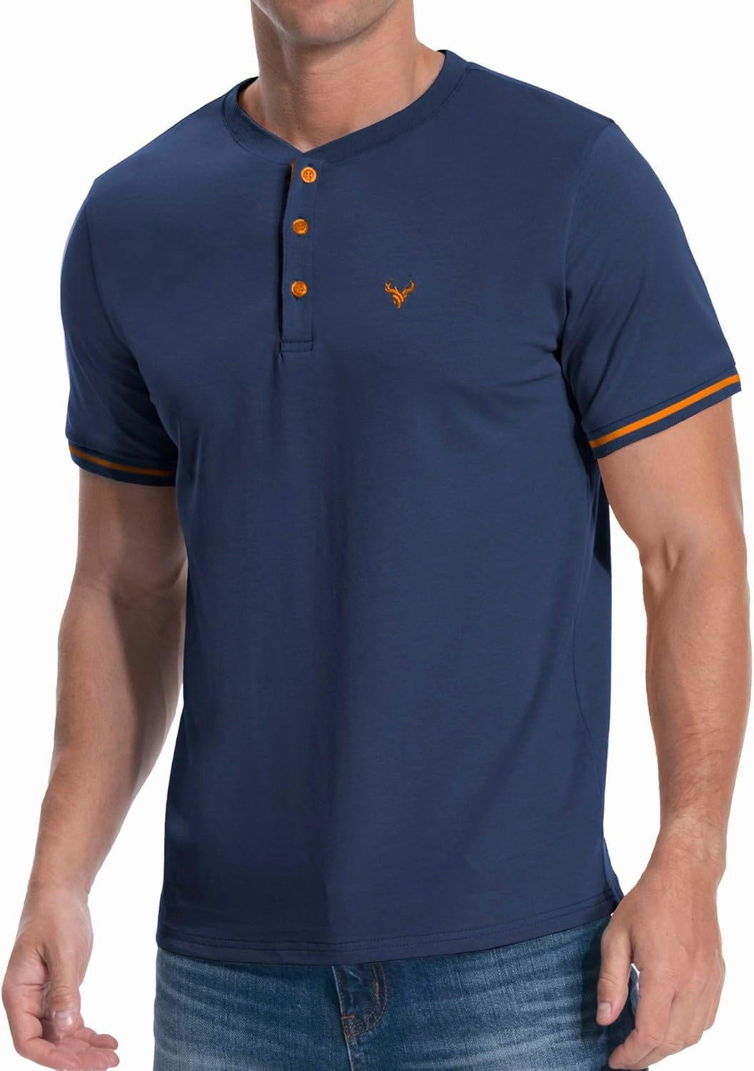 KUYIGO Men's Henley Shirts Short Sleeve Casual Button Cotton Embroidery Fashion Lightweight T-Shirts Tops