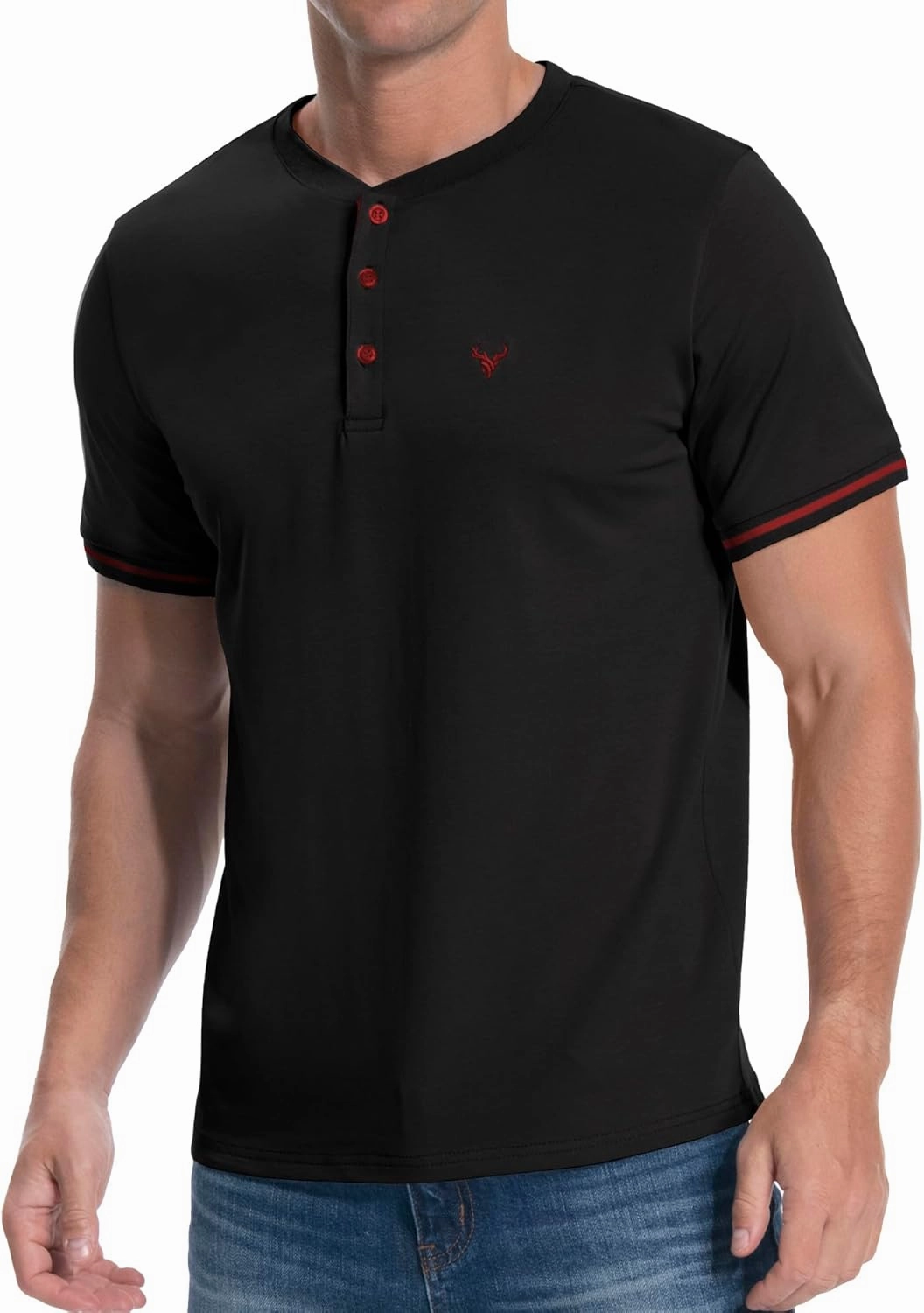 KUYIGO Men's Henley Shirts Short Sleeve Casual Button Cotton Embroidery Fashion Lightweight T-Shirts Tops