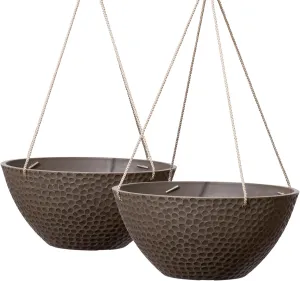 LA JOLIE MUSE Hanging Planters for Outdoor Plants, Large Outdoor Hanging Planters with Drain Holes Ash Brown, Honeycomb (13.2 Inch, Set of 2)