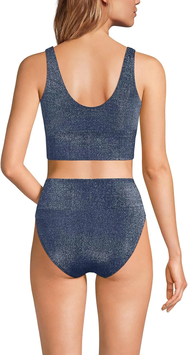 Lands' End Women's Tugless Tankini Top and High Waisted Bottom Swimsuit Set