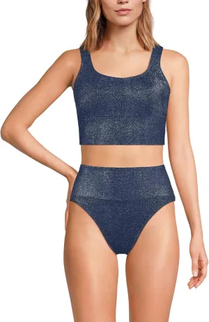 Lands' End Women's Tugless Tankini Top and High Waisted Bottom Swimsuit Set