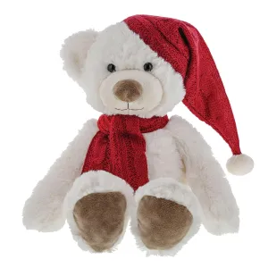 Large White Teddy Bear with Red Hat and Scarf