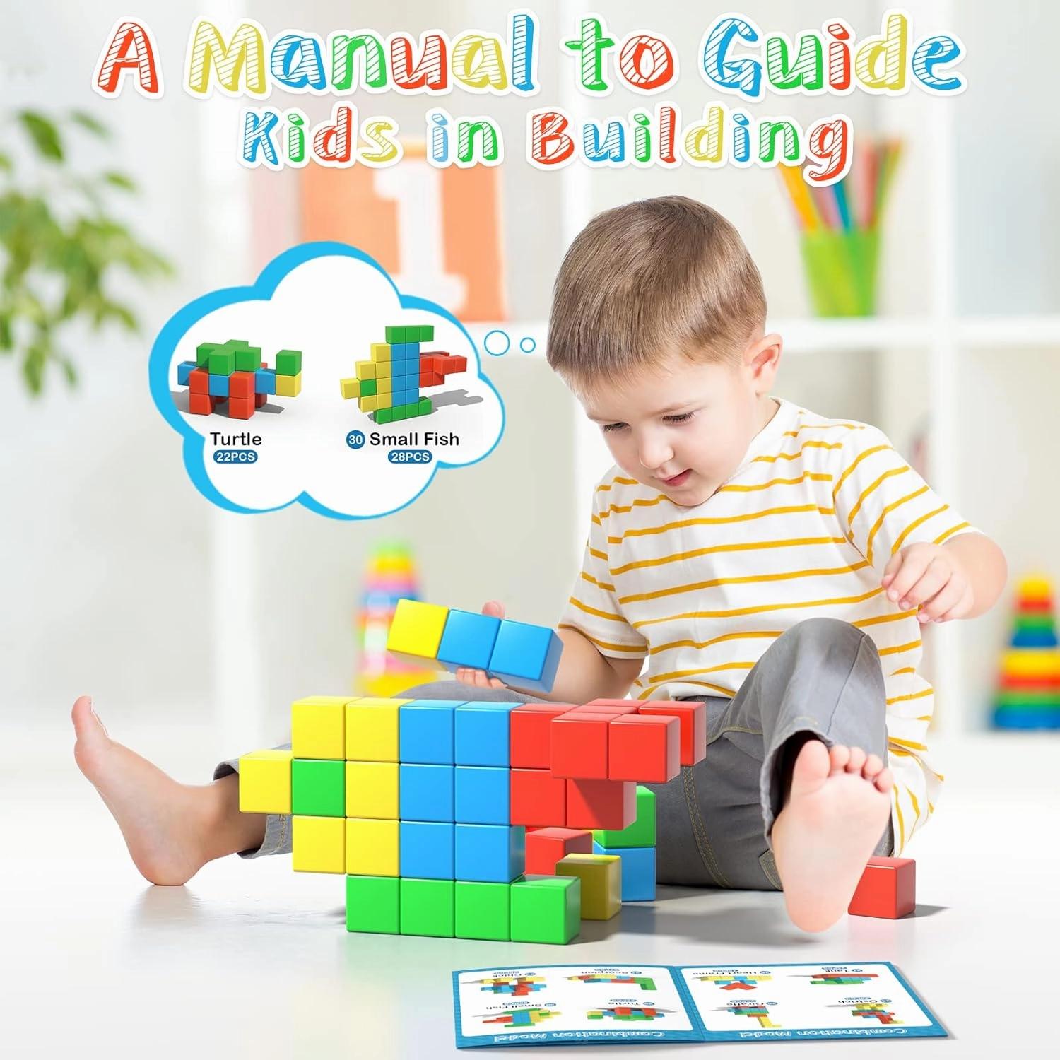 Large Magnetic Blocks Travel,56PCS 1.34in Building Blocks for Toddlers 3-5,Magnet Cubes for Toddlers,Sensory Montessori Toys Sets Learning Construction Squares Stem Toys for Boy,Girl,Kids,Kit,Gift,4-8