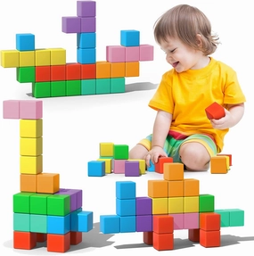 Large Magnetic Blocks Travel,56PCS 1.34in Building Blocks for Toddlers 3-5,Magnet Cubes for Toddlers,Sensory Montessori Toys Sets Learning Construction Squares Stem Toys for Boy,Girl,Kids,Kit,Gift,4-8