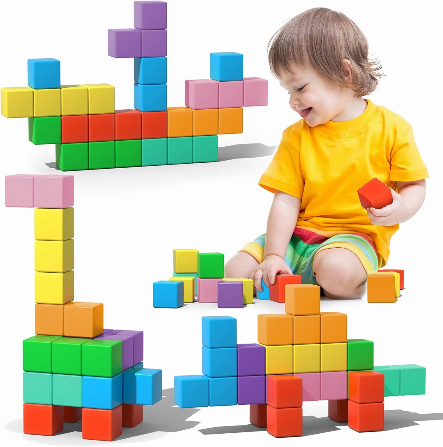 Large Magnetic Blocks Travel,56PCS 1.34in Building Blocks for Toddlers 3-5,Magnet Cubes for Toddlers,Sensory Montessori Toys Sets Learning Construction Squares Stem Toys for Boy,Girl,Kids,Kit,Gift,4-8