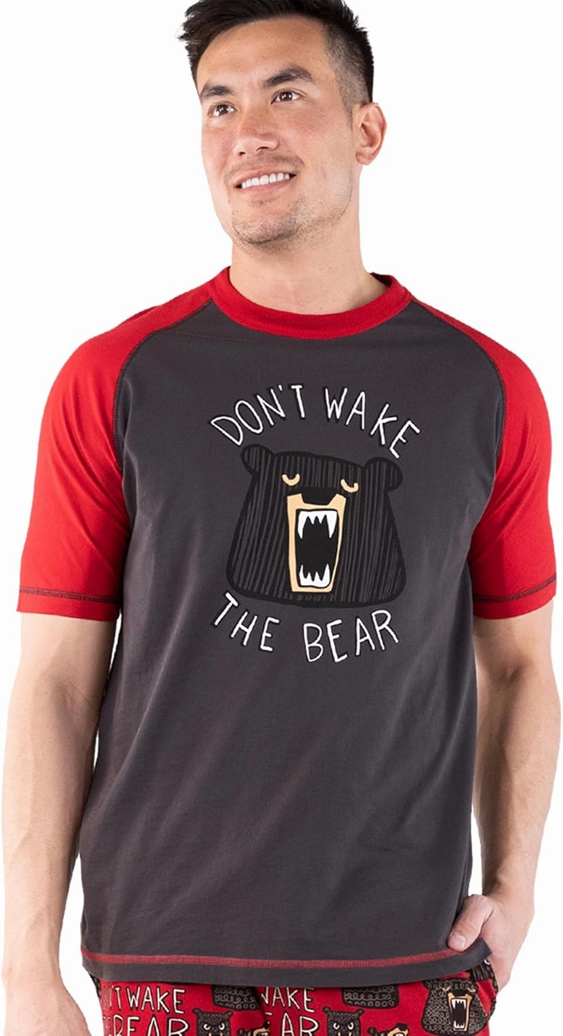 Lazy One Pajama Shirts for Men, Short & Long Sleeve Men's Pajama Tops, Funny PJ T-Shirts, Comfortable Cotton