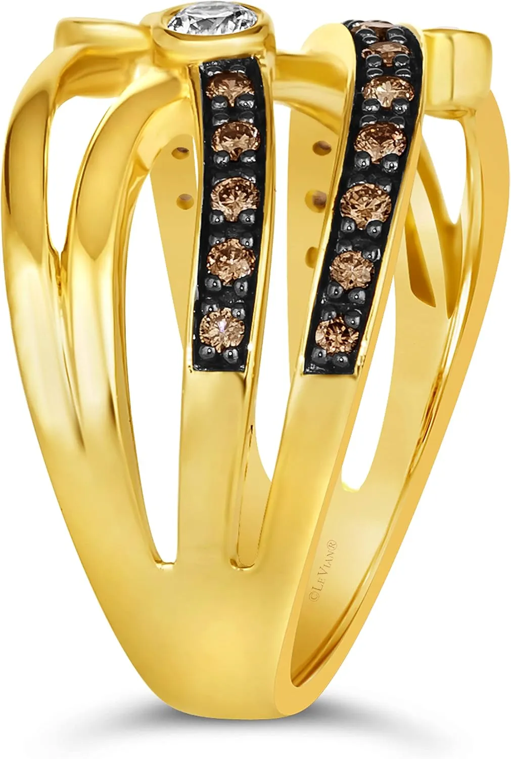 LE VIAN 1/2 Carat Diamond Interlocking Multi Row Band Ring for Women in 14k Yellow Gold (White/Fancy Brown, cttw) Promise Anniversary Ring Size 5 to 10