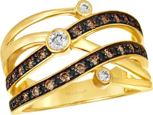 LE VIAN 1/2 Carat Diamond Interlocking Multi Row Band Ring for Women in 14k Yellow Gold (White/Fancy Brown, cttw) Promise Anniversary Ring Size 5 to 10