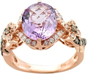 LE VIAN Chocolate Diamond Vanilla Diamond Amethyst Statement Ring for Women - 14k Rose Gold Ring for Her (Brown/H-I/Purple, SI1-SI2 / VS2-SI1, 0.47 cttw) Anniversary Promise Wedding Band Size 7