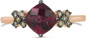 LE VIAN 1/6 Carat Chocolate Diamond and 1 1/4 Carat Cushion Cut Rhodolite Garnet Ring for Women in 14k Rose Gold (Fancy Brown, SI1-SI2, cttw) Anniversary Promise Ring Size 5.25