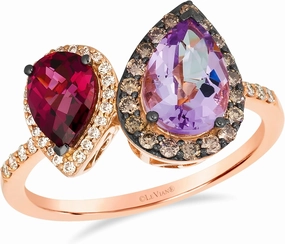 LE VIAN Vanilla Diamond Chocolate Diamond Rhodolite Amethyst Statement Ring for Women - 14k Rose Gold Ring for Her (White/Brown/Pink, 0.34 cttw) Anniversary Promise Wedding Band, Size 7