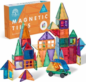 Learn & Grow Toys 110Pcs Magnetic Tiles Builders Pack Kids Magnetic Building Sets 3D Magnet Tile Building Blocks Construction Educational STEM Toys Gifts for Toddlers Boys Girls
