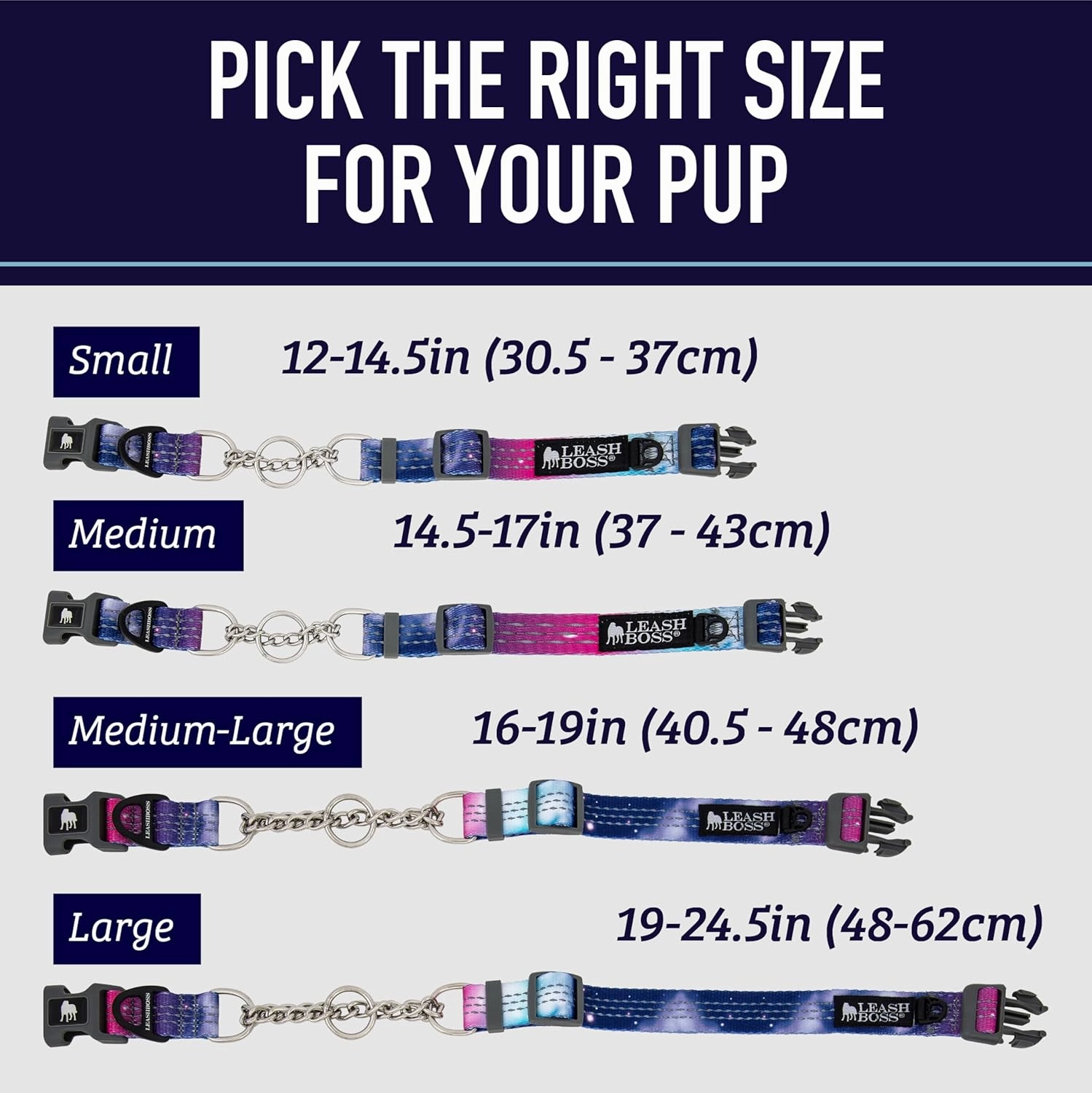 Leash Boss Martingale Collar for Dogs - Steel Chain | Reflective Nylon Dog Collar for Large Dogs, Medium and Small Dogs | No Pull Pet Training Collar Small