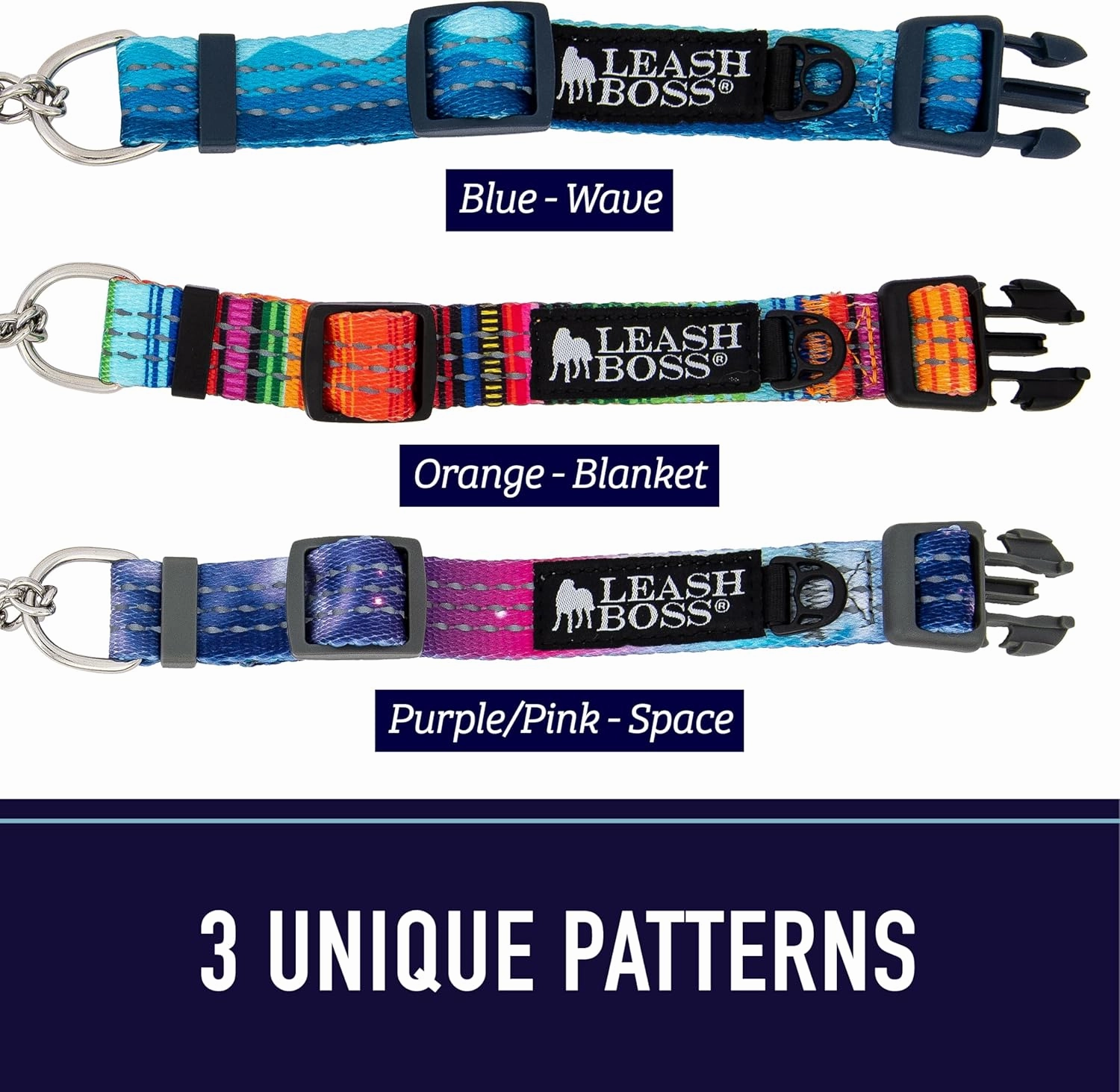 Leash Boss Martingale Collar for Dogs - Steel Chain | Reflective Nylon Dog Collar for Large Dogs, Medium and Small Dogs | No Pull Pet Training Collar Small