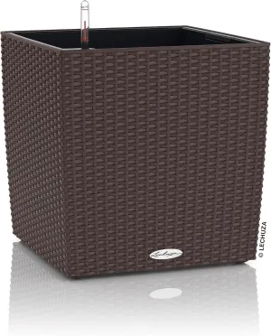 Lechuza 15385 Cube Cottage 40 Self-Watering Garden Planter for Indoor and Outdoor Use, 16" x 16" x 16", Mocha Wicker