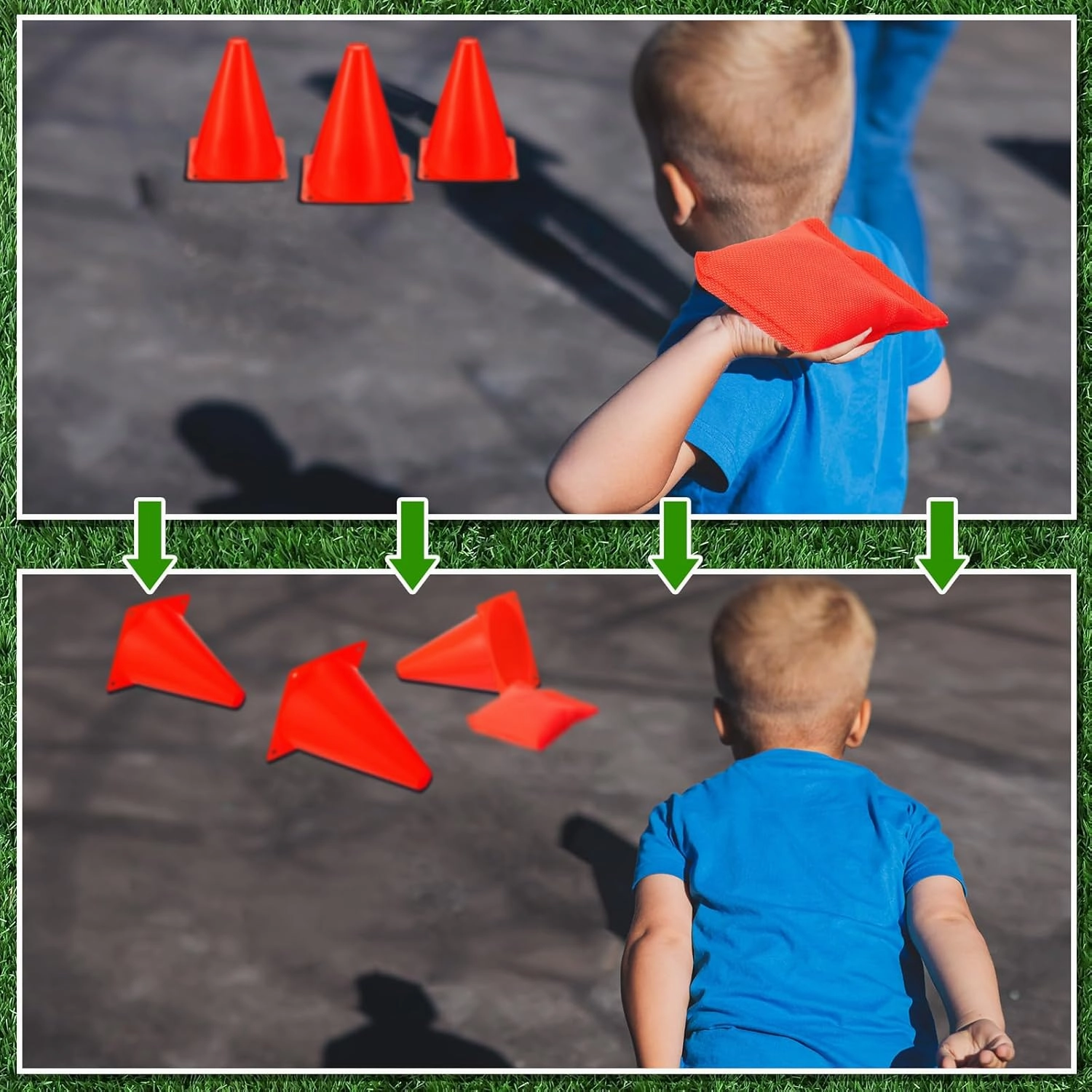 Leitee 30 Pcs 3 in 1 Carnival Outdoor Games Combo Set, Plastic Cones Ring Toss Games Includes 6 Plastic Buckets, 12 Plastic Rings, 12 Sandbags Gift for Birthday Christmas Party