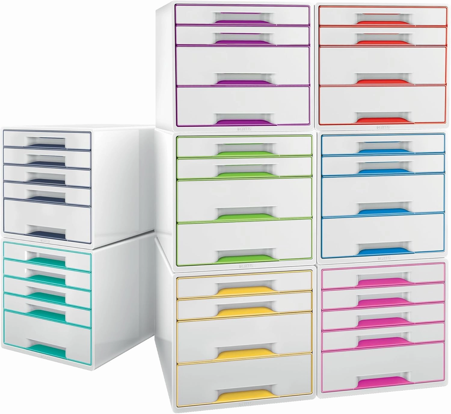 Leitz CUBE drawer box with 4 drawers, white/grey, A4, with transparent drawer insert, WOW, 52142001