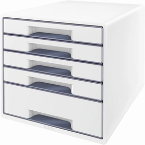 Leitz CUBE drawer box with 4 drawers, white/grey, A4, with transparent drawer insert, WOW, 52142001