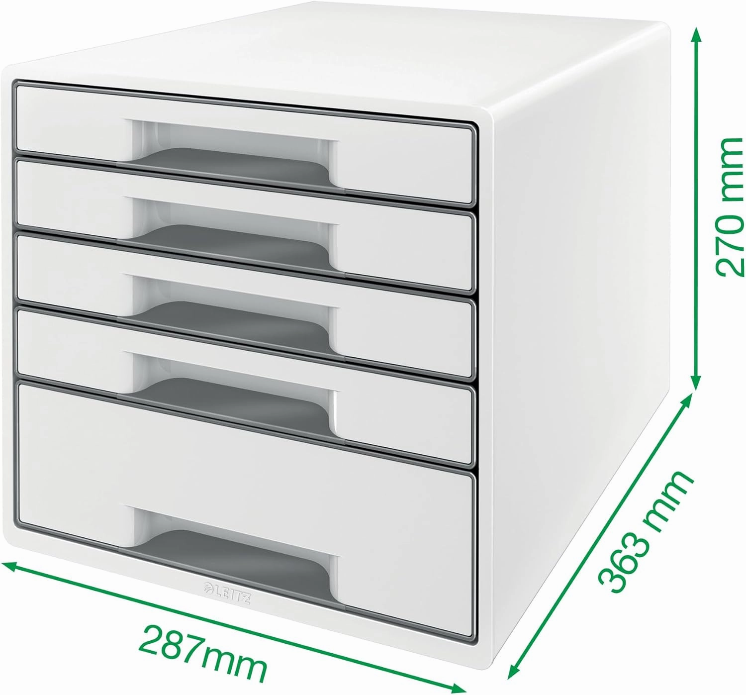 Leitz CUBE drawer box with 4 drawers, white/grey, A4, with transparent drawer insert, WOW, 52142001
