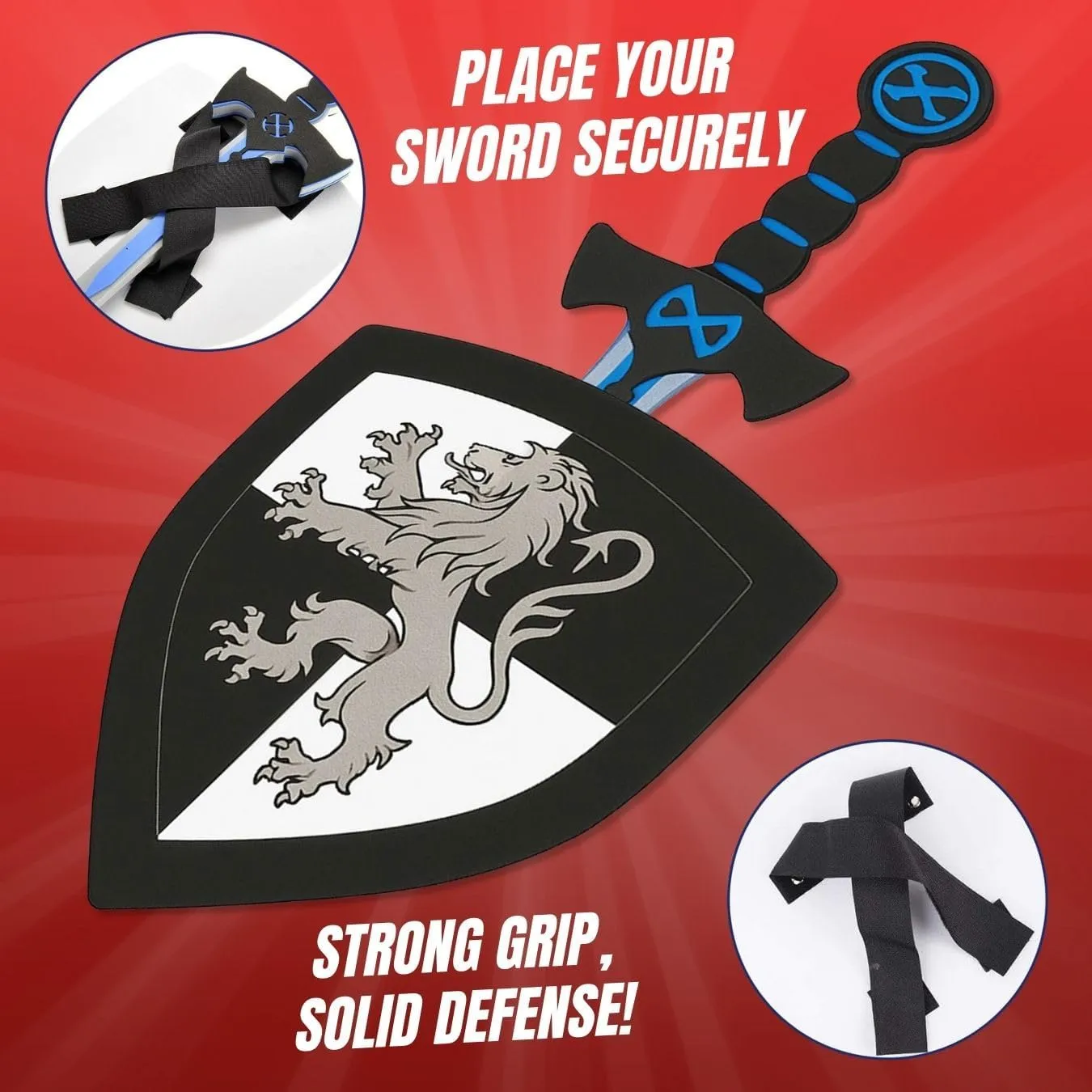 Liberty Imports 4 PCS Dual Foam Sword and Shield Combo Playset - Medieval Combat Warrior Weapons, Joust Dragon Knights Lightweight Set Costume Role Play Accessories for Kids, Boys, Girls