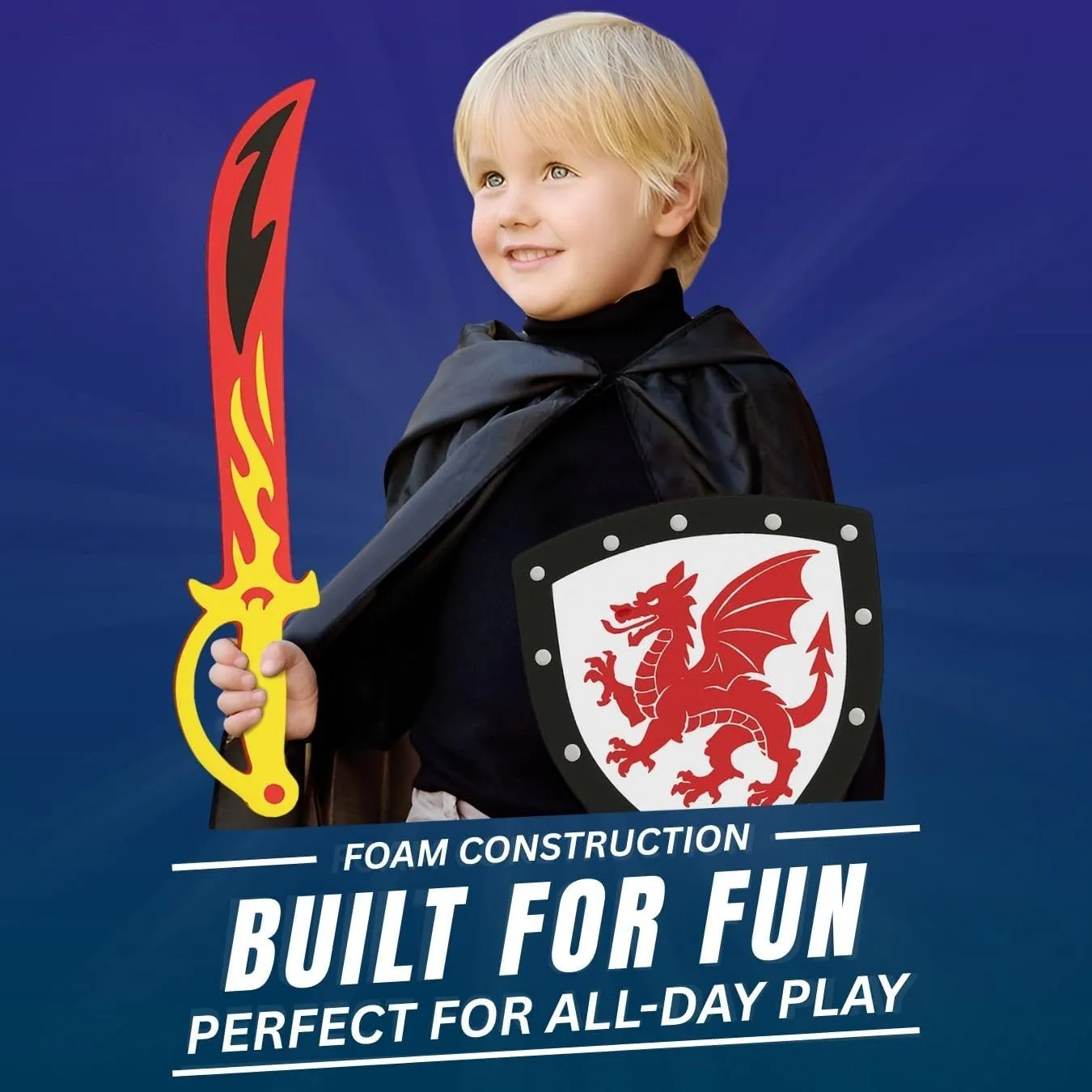 Liberty Imports 4 PCS Dual Foam Sword and Shield Combo Playset - Medieval Combat Warrior Weapons, Joust Dragon Knights Lightweight Set Costume Role Play Accessories for Kids, Boys, Girls