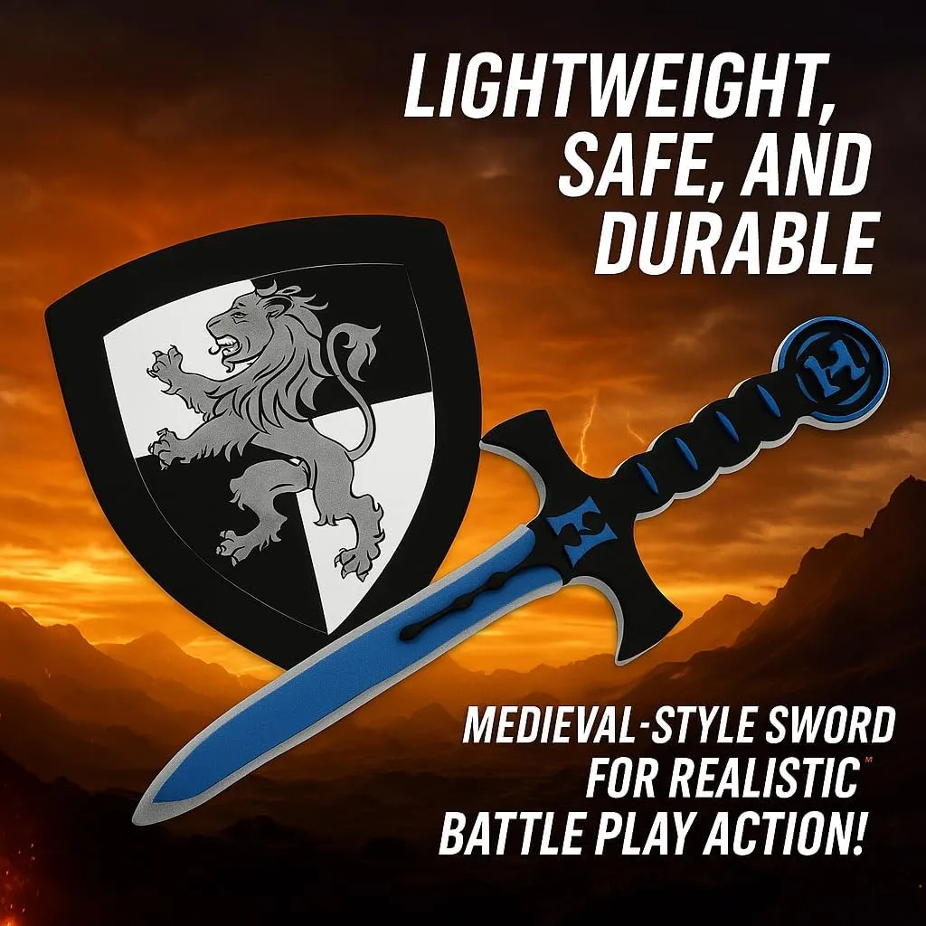 Liberty Imports 4 PCS Dual Foam Sword and Shield Combo Playset - Medieval Combat Warrior Weapons, Joust Dragon Knights Lightweight Set Costume Role Play Accessories for Kids, Boys, Girls