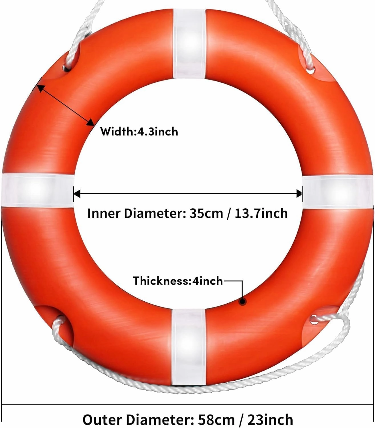 Life Ring for Boating Safety - 23" and 28" Boat Safety Throw Rings with Reflective Strip and Grab Lines (2 Color)