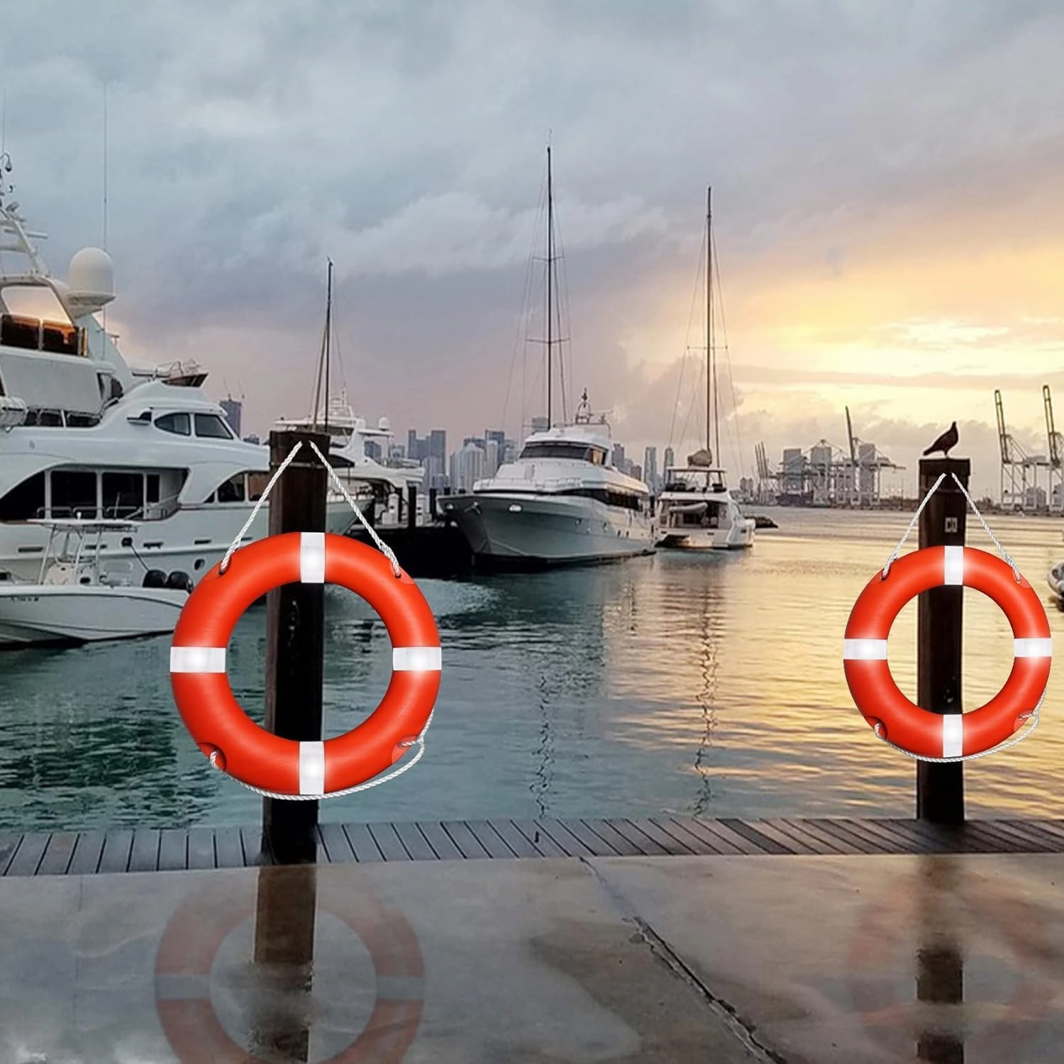 Life Ring for Boating Safety - 23" and 28" Boat Safety Throw Rings with Reflective Strip and Grab Lines (2 Color)