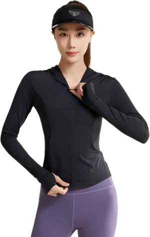 lilaBelle]Lightweight Breathable UPF50  Protection Hoodie for Women【UV Block】, Quick-Dry Material, Perfect for Gym, Yoga, Running, and Outdoor Activities Black