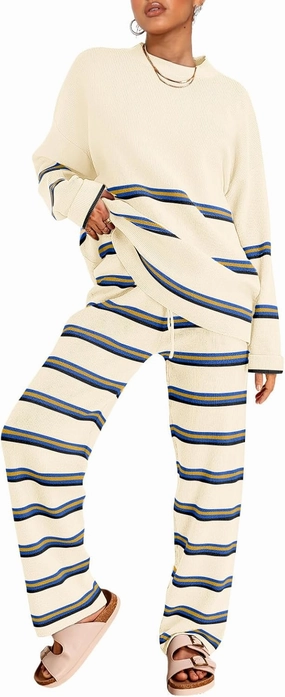 LILLUSORY 2 Piece Sets for Women 2025 Two Piece Lounge Sets Fall Fashion Oversized Striped Knit Sweaters Outfits Clothes